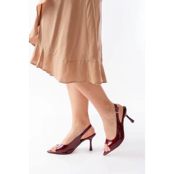 717 Bordo Rugan Sivri Burunlu Topuklu Kadın Sandalet