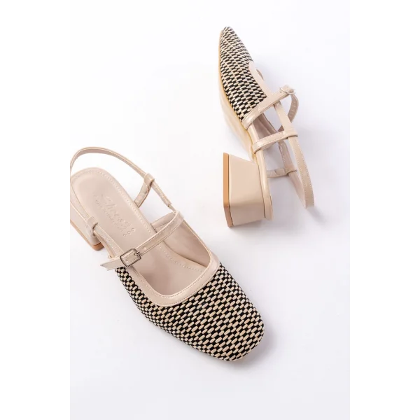 720 Bej Desenli Arkası Açık Günlük Kadın Sandalet