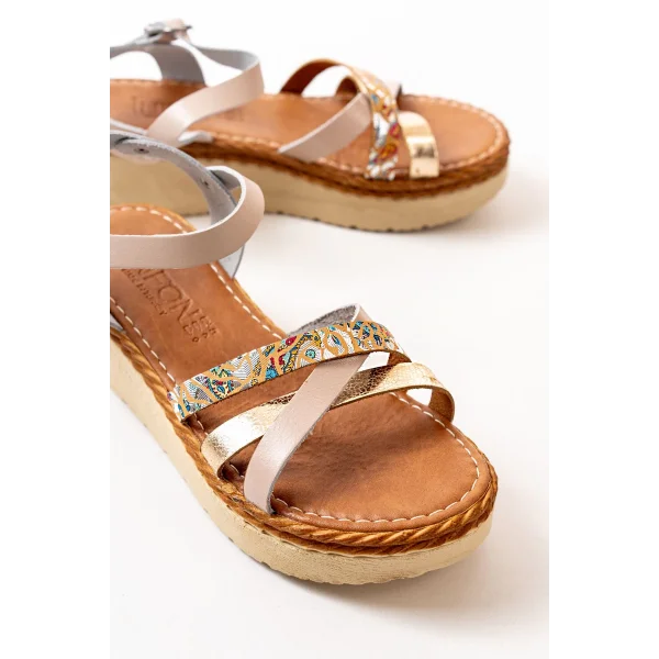 730-015 Bej Garni Ortopedik Hakiki Deri Dolgu Kadın Sandalet