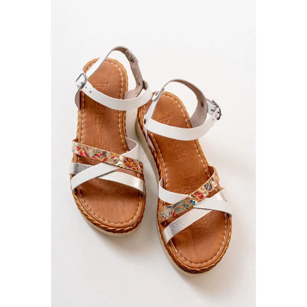 730-015 Beyaz Garni Ortopedik Hakiki Deri Dolgu Kadın Sandalet