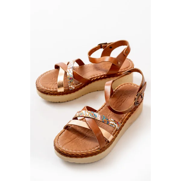 730-015 Taba Garni Ortopedik Hakiki Deri Dolgu Kadın Sandalet