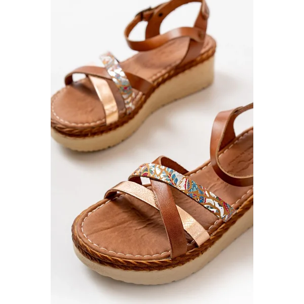 730-015 Taba Garni Ortopedik Hakiki Deri Dolgu Kadın Sandalet