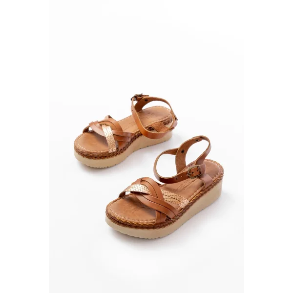 730-037 Taba Ayna Hakiki Deri Ortopedik Taban Kadın Sandalet