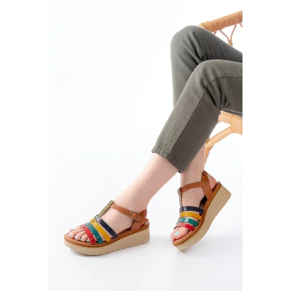 730-142 Multi Hakiki Deri Ortopedik Taban Kadın Sandalet