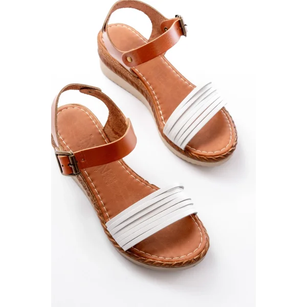 731-07 Beyaz Ortopedik Hakiki Deri Dolgu Kadın Sandalet