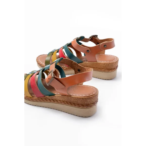 731-204 Multi  Hakiki Deri Dolgu Topuklu Günlük Kadın Sandalet