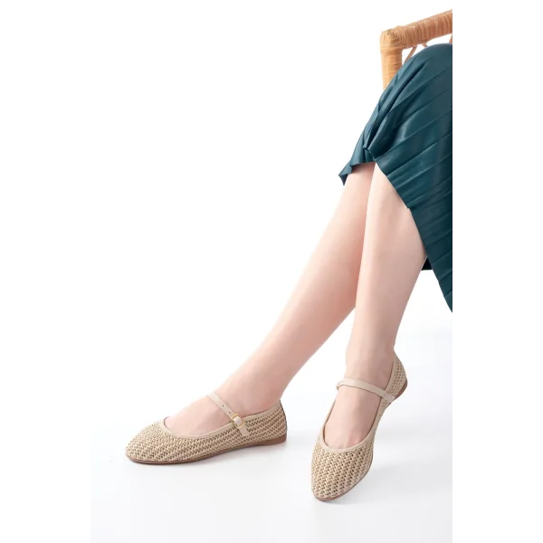 7432 Bej Fileli Toka Detaylı Günlük Kadın Babet