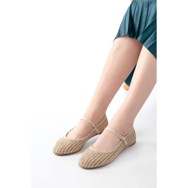 7432 Bej Fileli Toka Detaylı Günlük Kadın Babet