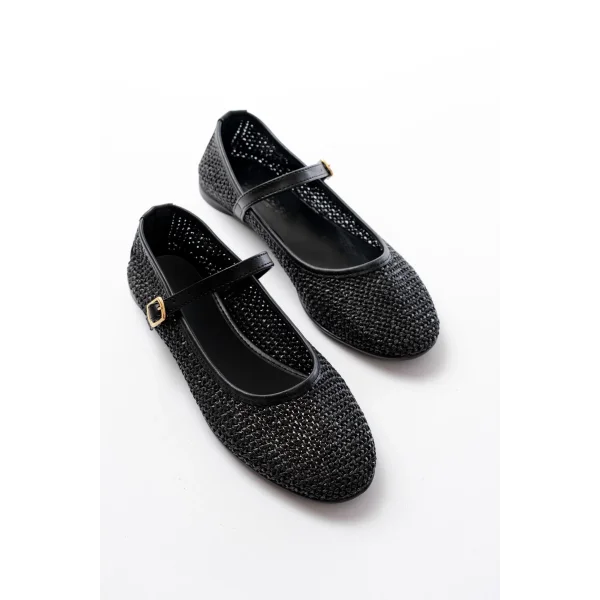 7432 Siyah Fileli Toka Detaylı Günlük Kadın Babet