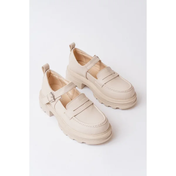 745-771 Bej Kadın Günlük Yüksek Tabanlı Loafer Ayakkabı