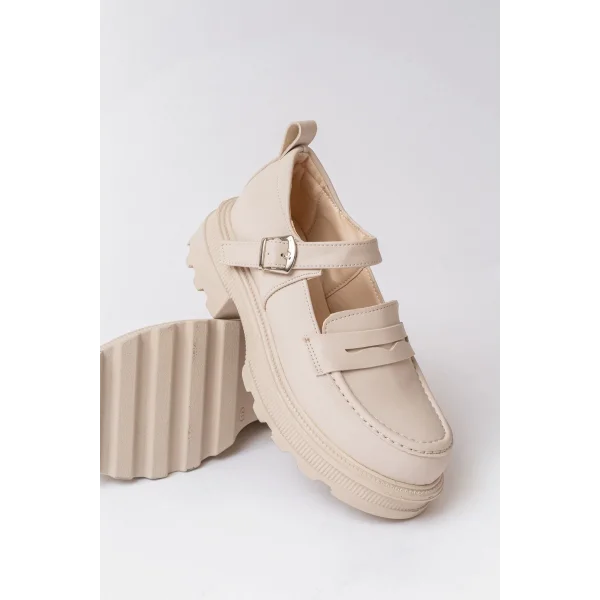 745-771 Bej Kadın Günlük Yüksek Tabanlı Loafer Ayakkabı