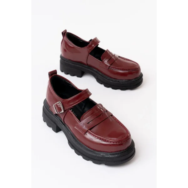 745-771 Bordo Rugan Kadın Günlük Yüksek Tabanlı Loafer Ayakkabı