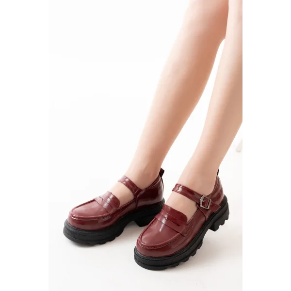 745-771 Bordo Rugan Kadın Günlük Yüksek Tabanlı Loafer Ayakkabı