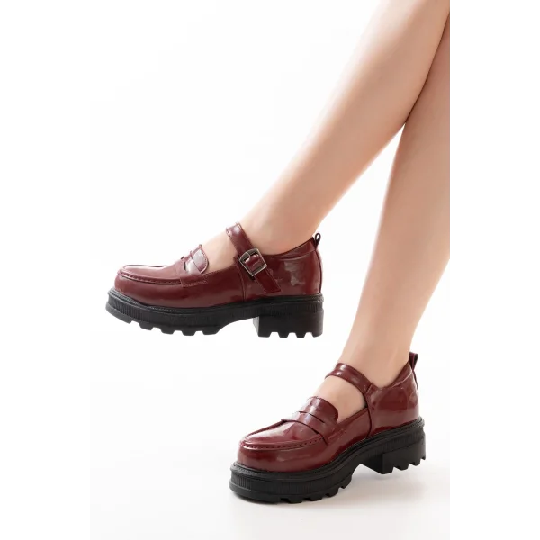 745-771 Bordo Rugan Kadın Günlük Yüksek Tabanlı Loafer Ayakkabı