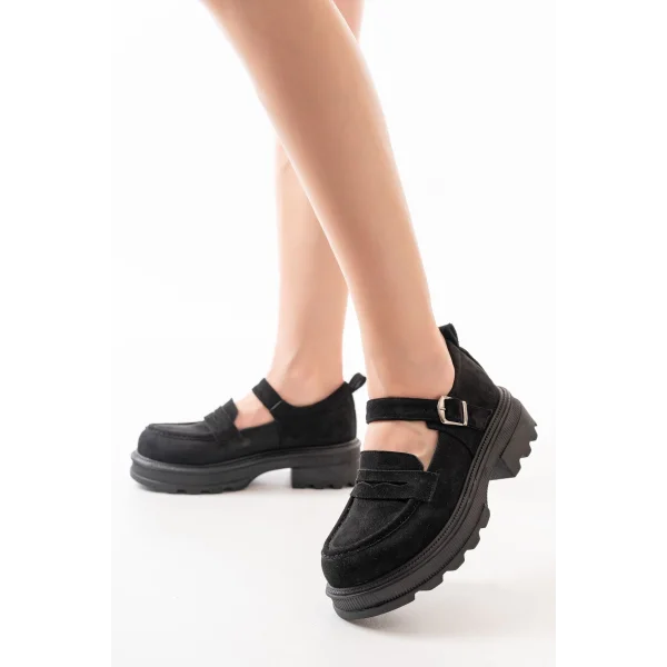 745-771 Siyah Süet Kadın Günlük Yüksek Tabanlı Loafer Ayakkabı