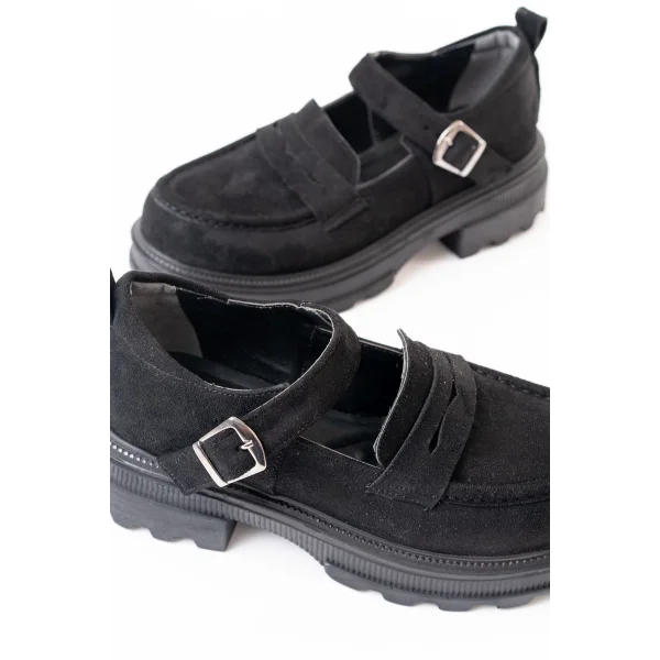 745-771 Siyah Süet Kadın Günlük Yüksek Tabanlı Loafer Ayakkabı