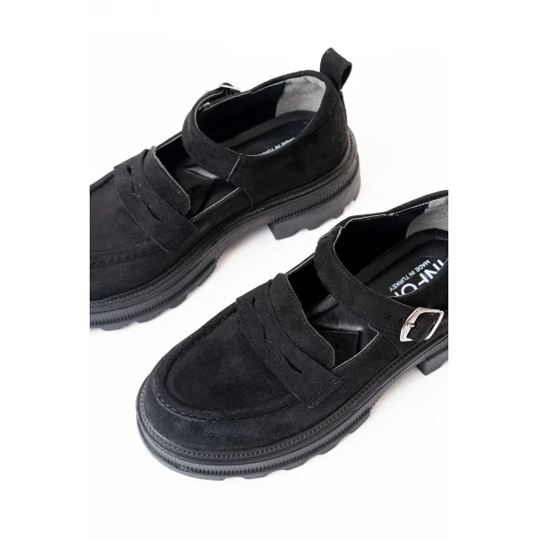 745-771 Siyah Süet Kadın Günlük Yüksek Tabanlı Loafer Ayakkabı