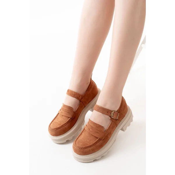 745-771 Taba Süet Kadın Günlük Yüksek Tabanlı Loafer Ayakkabı