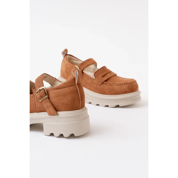 745-771 Taba Süet Kadın Günlük Yüksek Tabanlı Loafer Ayakkabı