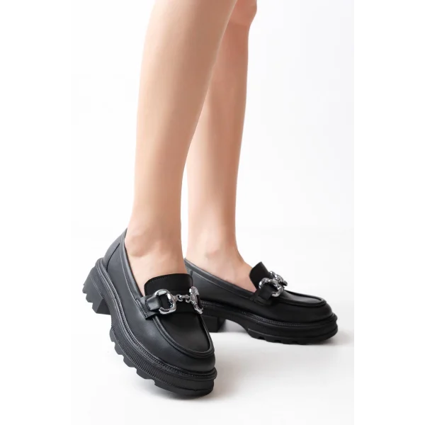 745-773 Siyah Günlük Yüksek Tabanlı Loafer Ayakkabı