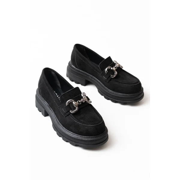 745-773 Siyah Süet Günlük Yüksek Tabanlı Loafer Ayakkabı
