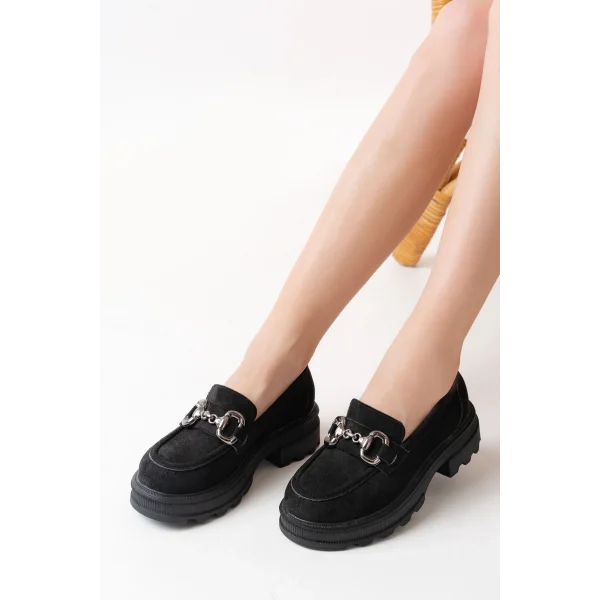 745-773 Siyah Süet Günlük Yüksek Tabanlı Loafer Ayakkabı