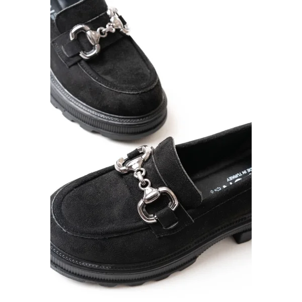 745-773 Siyah Süet Günlük Yüksek Tabanlı Loafer Ayakkabı