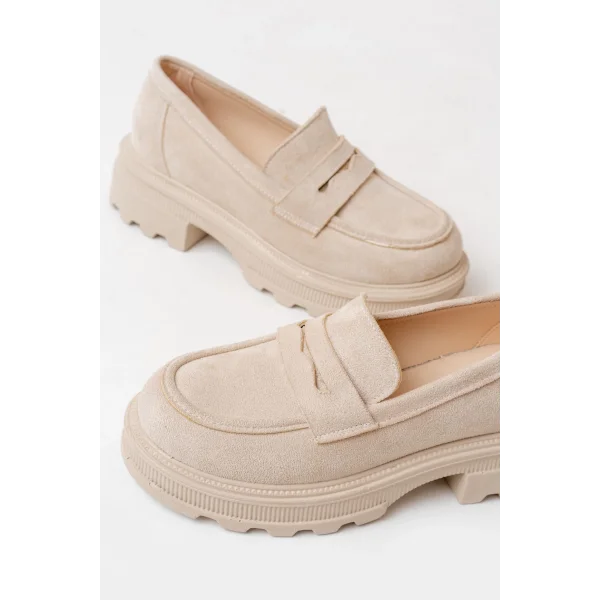 746-759 Bej Süet Günlük Yüksek Tabanlı Loafer Ayakkabı