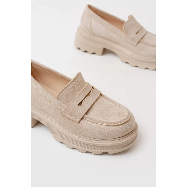 746-759 Bej Süet Günlük Yüksek Tabanlı Loafer Ayakkabı
