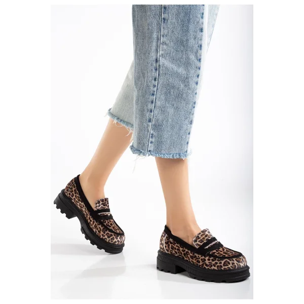 746-759 Leopar Günlük Yüksek Tabanlı Loafer Ayakkabı