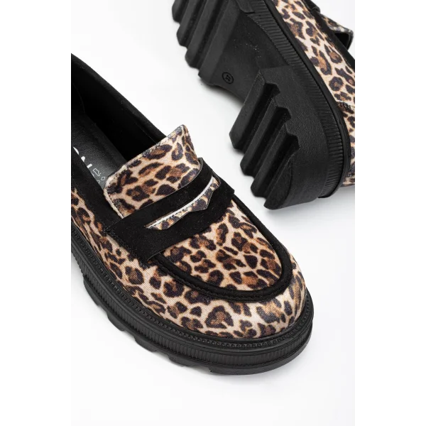 746-759 Leopar Günlük Yüksek Tabanlı Loafer Ayakkabı