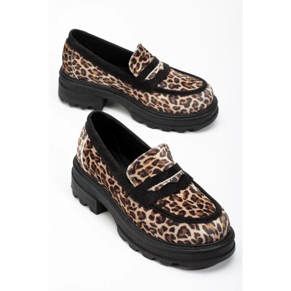 746-759 Leopar Günlük Yüksek Tabanlı Loafer Ayakkabı