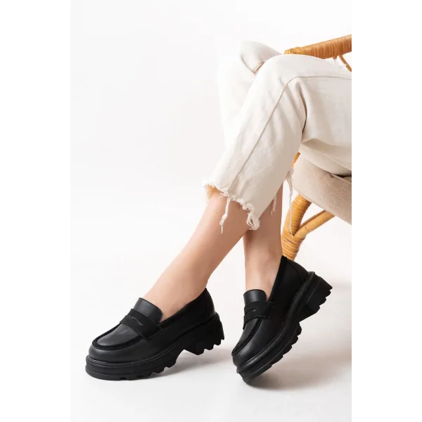 746-759 Siyah Günlük Yüksek Tabanlı Loafer Ayakkabı