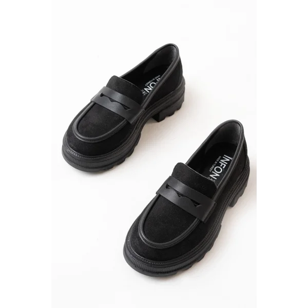 746-759 Siyah Süet Günlük Yüksek Tabanlı Loafer Ayakkabı