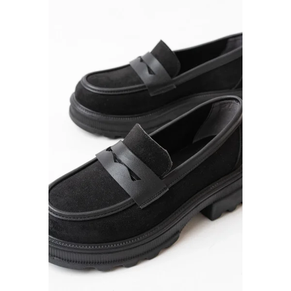 746-759 Siyah Süet Günlük Yüksek Tabanlı Loafer Ayakkabı