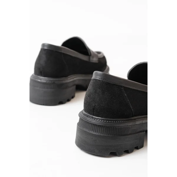 746-759 Siyah Süet Günlük Yüksek Tabanlı Loafer Ayakkabı