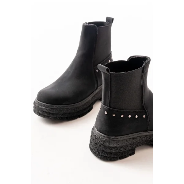 749-2005 Siyah Zümrüt Düz Topuklu Lastikli Günlük Kadın Bot