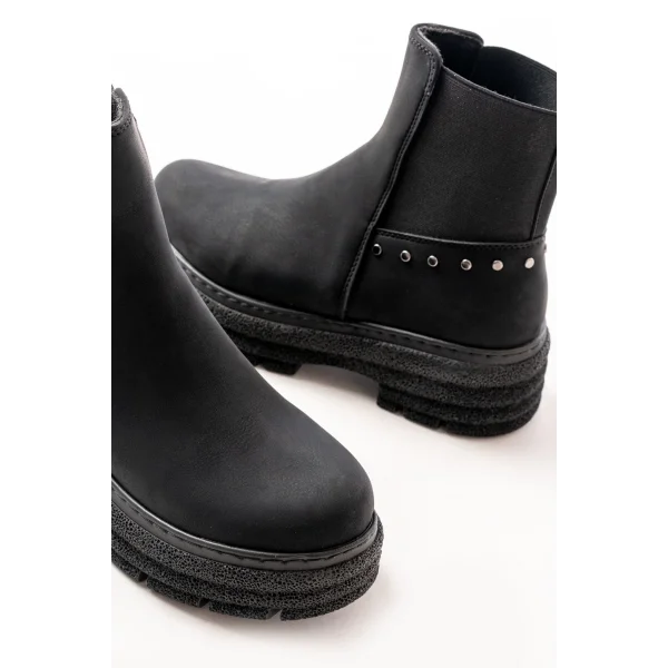 749-2005 Siyah Zümrüt Düz Topuklu Lastikli Günlük Kadın Bot