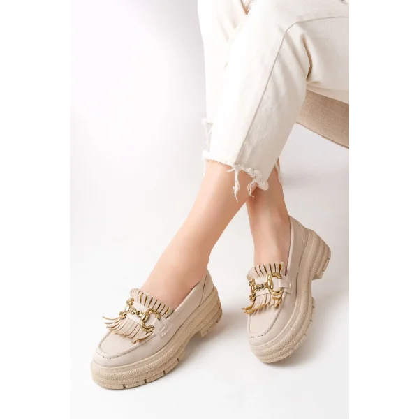 749-750 Bej Tokalı Günlük Yüksek Tabanlı Loafer Ayakkabı