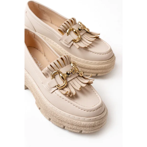 749-750 Bej Tokalı Günlük Yüksek Tabanlı Loafer Ayakkabı