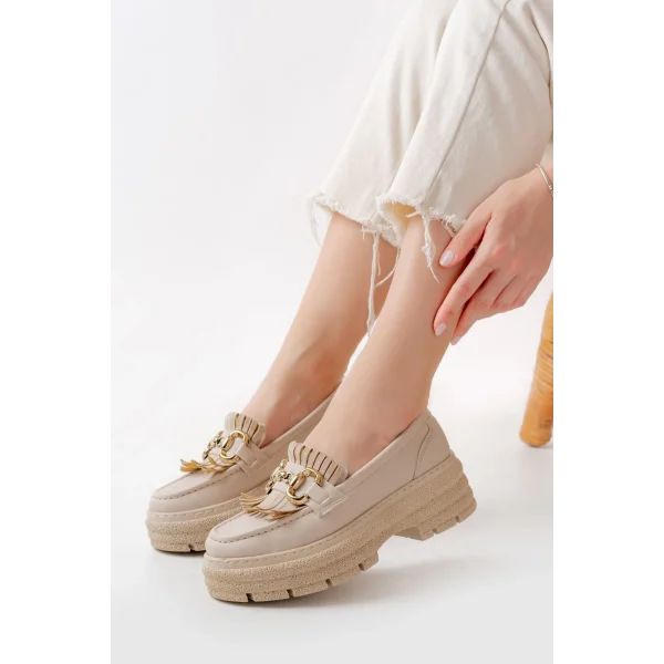 749-750 Bej Tokalı Günlük Yüksek Tabanlı Loafer Ayakkabı