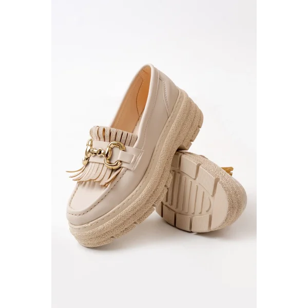 749-750 Bej Tokalı Günlük Yüksek Tabanlı Loafer Ayakkabı