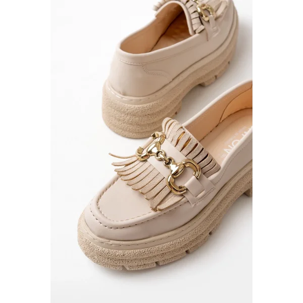 749-750 Bej Tokalı Günlük Yüksek Tabanlı Loafer Ayakkabı