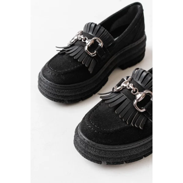 749-750 Siyah Süet Tokalı Günlük Yüksek Tabanlı Loafer Ayakkabı