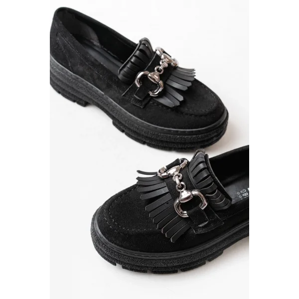 749-750 Siyah Süet Tokalı Günlük Yüksek Tabanlı Loafer Ayakkabı