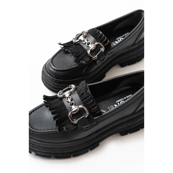 749-750 Siyah Tokalı Günlük Yüksek Tabanlı Loafer Ayakkabı