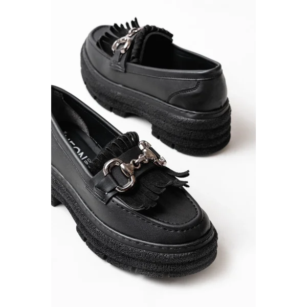 749-750 Siyah Tokalı Günlük Yüksek Tabanlı Loafer Ayakkabı