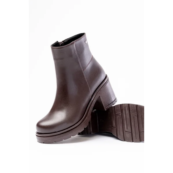 767-3020 Kahverengi Fermuarlı Kalın Topuklu Günlük Kadın Bot