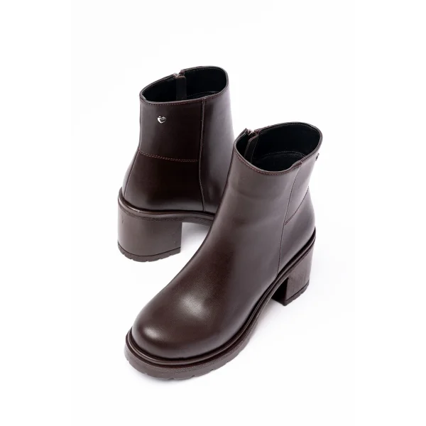 767-3020 Kahverengi Fermuarlı Kalın Topuklu Günlük Kadın Bot