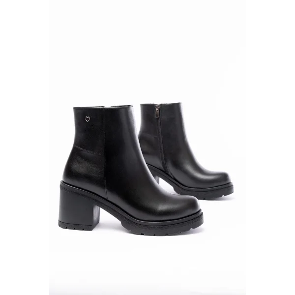 767-3020 Siyah Fermuarlı Kalın Topuklu Günlük Kadın Bot
